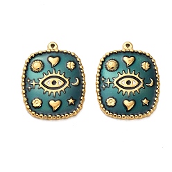Темный Голубой 304 подвески из нержавеющей стали, прямоугольник с сглаза, с эмалью, реальный 18 k позолоченный, ионное покрытие (ip), темные голубые, 22x17.5x2.5 мм, отверстие : 0.7 мм