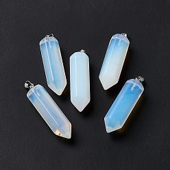 Opalite Opalite Double Terminated Pointed Pendants, with Platinum Tone Brass Findings, Bullet, 39x10x10mm, Hole: 3x6mm