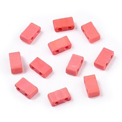Salmon 2-Hole Opaque Glass Seed Beads, Rectangle, Salmon, 4.5~5.5x2x2~2.5mm, Hole: 0.5~0.8mm
