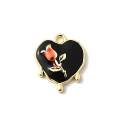 Черный Подвески из сплава , с эмалью, без свинца, без кадмии и без никеля, стойки покрытие, сердце с розовым шармом, золотые, чёрные, 18x15.5x3.5 мм, отверстие : 1.8 мм