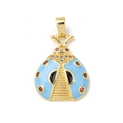 Небесно-голубой Латунные подвески с микропаве из кубического циркония и эмали, коровка, стойки покрытие, долговечный, без свинца и без кадмия, реальный 18 k позолоченный, голубой, 20x15.5x5 мм, отверстие : 5x3 мм