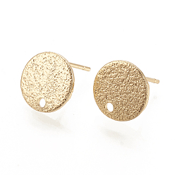 Real 18K Gold Plated Hammered Brass Stud Earring Findings, Flat Round, Nickel Free, Real 18K Gold Plated, 10mm, Hole: 1mm, Pin: 0.6mm