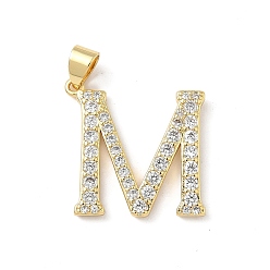 Letter M Латунные микро проложить кубического циркония подвески, без свинца и без кадмия, долговечный, реальный 18 k позолоченный, стойки покрытие, Буква М, 18x18x2 мм, отверстие : 4.5x3 мм