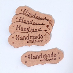 Dark Salmon Imitation Leather Label Tags, with Holes & Word Hand Made with Love, for DIY Jeans, Bags, Shoes, Hat Accessories, Polygon, Dark Salmon, 15x42mm