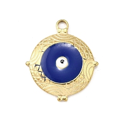 Синий 304 подвески из нержавеющей стали, с эмалью, плоский круглый с оберегом от сглаза, ионное покрытие (ip), золотые, синие, 23.5x20x3 мм, отверстие : 2 мм