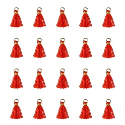 Красный Кулон с кисточкой из поликоттона (полиэстер), мини-кисточка, с железными выводами и металлическим шнуром, красные, 10~15x2~3 мм, отверстие : 1.5 мм