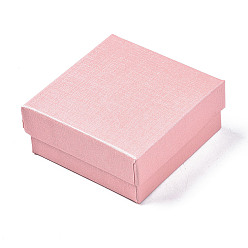 Pink Cardboard Jewelry Boxes, for Ring, Earring, Necklace, with Sponge Inside, Square, Pink, 7.4x7.4x3.2cm