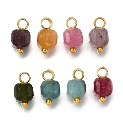 Oro Dijes de turmalina natural de colores con corte de mesa facetado en forma de cubo, con instrumentos de viento, dorado, 10x5x5 mm, agujero: 2 mm