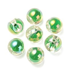 Lime Transparent UV Plating Rainbow Iridescent Acrylic European Beads, Bead in Bead, Large Hole Beads, Round, Lime, 17.5x17.5mm, Hole: 4.5mm