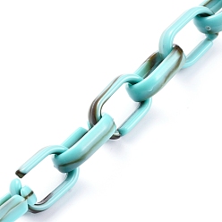 Turquoise Handmade Acrylic Cable Chains, Imitation Gemstone Style, Flat Oval, Turquoise, Links: 18.5x11.5x4.5mm, about 39.37 inch(1m)/strand