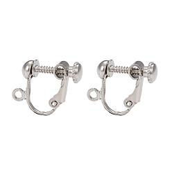Platinum Brass Screw Clip Earring Converter, Spiral Ear Clip, for non-pierced Ears, with Loop, Platinum Color, Nickel Free, about 13.5mm wide, 17mm long, 5mm thick, hole: about 1.2mm