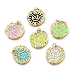 Mixed Color Real 18K Gold Plated Brass Enamel Pendants, Long-Lasting Plated, with Jump Rings, Lead Free & Cadmium Free, Flat Round with Sun, Mixed Color, 23x22.5x2.5mm, Jump Ring: 6x1mm, Inner Diameter: 4mm