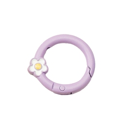 Lilac Spray Painted Alloy Spring Gate Ring, Ring with Flower, Lilac, 27x4mm, Hole: 1.3mm