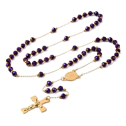 Индиго Ионное покрытие(ip) распятие крест 304 четки из нержавеющей стали, с акриловыми шариками, индиговые, 25.98 дюйм (66 см)