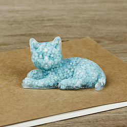 Amazonite Natural Amazonite Cat Display Decorations, Sequins Resin Figurine Home Decoration, for Home Feng Shui Ornament, 80x50x50mm