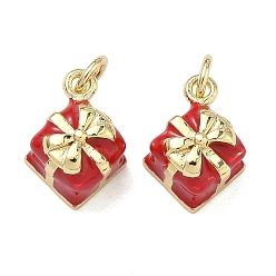Красный Латунь эмаль подвески, коробка подарка прелести, долговечный, стойки покрытие, без свинца и без кадмия, реальный 18 k позолоченный, красные, 11.5x8.5x7 мм, Перейти кольцо: 5x0.8 мм, внутренний диаметр: 3.5 мм