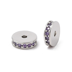Средний Фиолетовый Стойки обшивки латунь микро проложить кубического циркония бусы, долговечный, без свинца и без кадмия, Плоский круглый / диск, Реальная платина, средне фиолетовый, 8x2.3 мм, отверстие : 1.2 мм