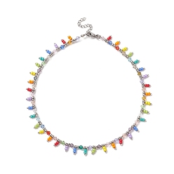 Colorful Glass Seed Beaded Charms Necklace for Women, Colorful, 13.58 inch(34.5cm)