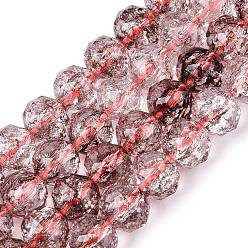 Кокосово-Коричневый Хрустящие прозрачные стеклянные бусины нити, круглые, граненые, кокосового коричневый, 9.5~10.5 мм, отверстие : 1.2~1.4 мм, около 41~42 шт / нитка, 14.76~15.16 дюйм (37.5~38.5 см)