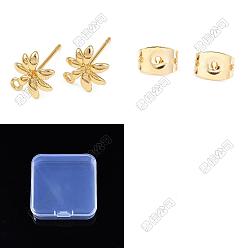Real 18K Gold Plated 16Pcs Brass Stud Earrings Findings, Long-Lasting Plated, Nickel Free, Flower, with 16Pcs Ear Nut, with Loop, Real 18K Gold Plated, 11x9mm, Hole: 1.2mm, Pin: 12.5x0.8mm
