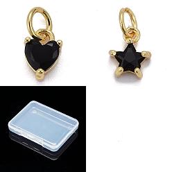 Black 12Pcs 2 Styles Brass Micro Pave Cubic Zirconia Charms, Real 18K Gold Plated, Black, 8~8.5x5~7x3.5~4mm, Hole: 3mm, 6pcs/style