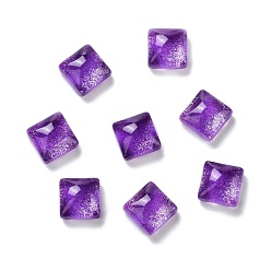 Фиолетовый Стеклянные кабошоны с гальванического покрытием, прозрачный, граненые, квадратный, фиолетовые, 6x6x3.5 мм