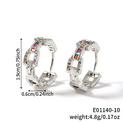Разноцветный Модные серьги-кольца из латуни с кубическим цирконием, цепочка-оберег, платина, красочный, 19x6 мм