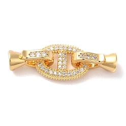 Real 18K Gold Plated Brass Micro Pave Clear Cubic Zirconia Fold Over Clasps, Oval, Real 18K Gold Plated, Oval: 14.5x9x2mm, Inner Diameter: 3x3.4mm; Clasp: 12x5x6.5mm, Inner Diameter: 1.5x3mm