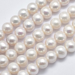 Beige Natural Cultured Freshwater Pearl Beads Strands, Round, Beige, 10~11mm, Hole: 0.8mm, about 42pcs/strand, 15.5 inch(39.5cm)
