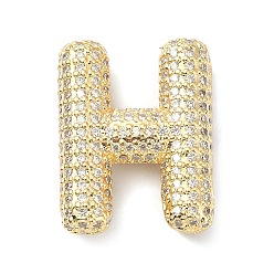 Letter H Rack Plating Brass Micro Pave Cubic Zirconia Pendants, Real 18K Gold Plated, Lead Free & Cadmium Free, Letter, Letter H, 23x18x6.5mm, Hole: 4x2.5mm