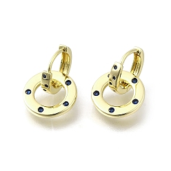 Темно-Синий Плоские круглые серьги-кольца из латуни с микропаве из кубического циркония, стойки покрытие, прочное покрытие, без кадмия и без свинца, реальный 18 k позолоченный, темно-синий, 18x12 мм