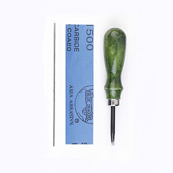 Olive Drab Stainless Steel Leather Edge Beveler with Wood Handle Set, Including Blade Sharpener and Grit Paper, for DIY Leather Craft, Olive Drab, 13.7x2.8cm, Blade: 0.8mm