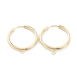 Real 24K Gold Plated 201 Stainless Steel Huggie Hoop Earring Findings, with Horizontal Loop and 316 Surgical Stainless Steel Pin, Real 24K Gold Plated, 29x26x2.5mm, Hole: 2.5mm, Pin: 1mm