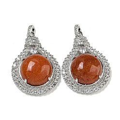 Красный Авантюрин Натуральный красный авантюрин с подвесками из прозрачного кубического циркония, подвески для лампочек со стойкой, латунные фурнитуры, платина, без кадмия и без свинца, 35x25x8.8~9.6 мм, отверстие : 2.8x3.9 мм