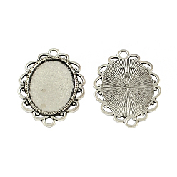 Antique Silver Tibetan Style Zinc Alloy Cabochon Connector Settings, Lead Free & Cadmium Free, Oval, Antique Silver, Tray: 25x18mm, 36x26x2mm, Hole: 3mm, about 125pcs/500g