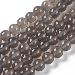 Grey Agate Natural Gray Agate Bead Strands, Round, Grade A, 10mm, Hole: 1mm, about 40pcs/strand, 15.7 inch