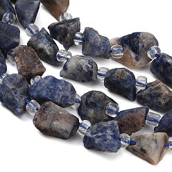 Sodalite Raw Rough Natural Sodalite Beads Strands, Nuggets, with Seed Beads, 8~19x7~10x6~8mm, Hole: 1mm, about 28~30pcs/strand, 15.16''(38.5cm)~15.94''(40.5cm)