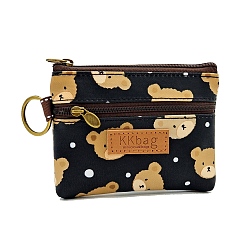 Black Bear Printed Polyester Wallets, 2 Layers Zipper Purse for Change, Keychain, Cosmetic, Rectangle, Black, 10x12x1.5cm