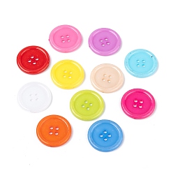 Mixed Color Acrylic Sewing Buttons, Plastic Shirt Buttons for Costume Design, 4-Hole, Dyed, Flat Round, Mixed Color, 17x2mm, Hole: 1mm