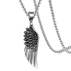 Wing Alloy Pendant Necklaces for Men, Stainless Steel Box Chain Necklace, Wing, 23.62 inch(60cm)