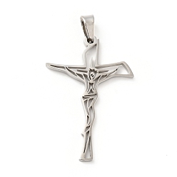 Stainless Steel Color 201 Stainless Steel Pendants, Crucifix Cross, Stainless Steel Color, 39.5x26.5x1.5mm, Hole: 6.5x4mm