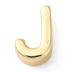 Letter J Rack Plating Brass Slide Charms, Cadmium Free & Lead Free, Real 18K Gold Plated, Letter, Letter J, 8x5.5x3.5mm, Hole: 1.4mm and 1.2mm