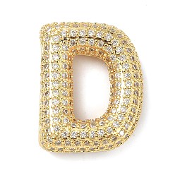 Letter D Rack Plating Brass Micro Pave Cubic Zirconia Pendants, Real 18K Gold Plated, Lead Free & Cadmium Free, Letter, Letter D, 23.5x18.5x7mm, Hole: 4x2.5mm