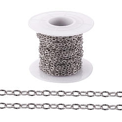 Stainless Steel Color 304 Stainless Steel Textured Cable Chains, Soldered, with Spool, Knurling, Stainless Steel Color, 3.5x2.5x0.4mm, about 32.8 Feet(10m)/roll