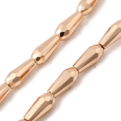 Светло-Золотое Покрытие Стеклянные бусины с гальваническим покрытием , teadrop, граненые, свет позолоченные, 10x4.5 мм, отверстие : 0.9 мм, около 42 шт / нитка, 15.75'' (40 см)