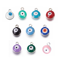 Mixed Color Double-sided Platinum Plated Alloy Enamel Charms, Evil Eye, Mixed Color, 13x10x5.2mm, Hole: 1.6mm
