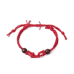 Crimson Adjustable Braided Waxed Cotton Macrame Pouch Bracelet Making, Interchangeable Empty Stone Holder, with Wood Bead, Crimson, 1/4 inch(0.65cm), Inner Diameter: 2-1/4~3-5/8 inch(5.8~9.2cm)