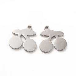 Stainless Steel Color Non-Tarnish 304 Stainless Steel Charms, Cherry, Stainless Steel Color, 14x14x1.4mm, Hole: 1.4mm