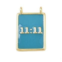 Светлый Морско-зеленый Латунь эмаль подвески, прямоугольник с подвесками-цифрами, без свинца и без кадмия, долговечный, реальный 18 k позолоченный, стойки покрытие, светло-зеленый, 18.5x12x3 мм, отверстие : 1.2 мм