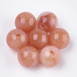 Salmon Foncé Perles acryliques, style de pierres fines imitation, ronde, saumon noir, 10x9.5mm, trou: 1.8 mm, environ 875 pcs / 500 g